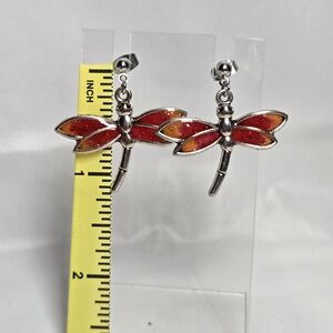 #182- Vibrant Dragonfly Earrings with Red and Orange Hues